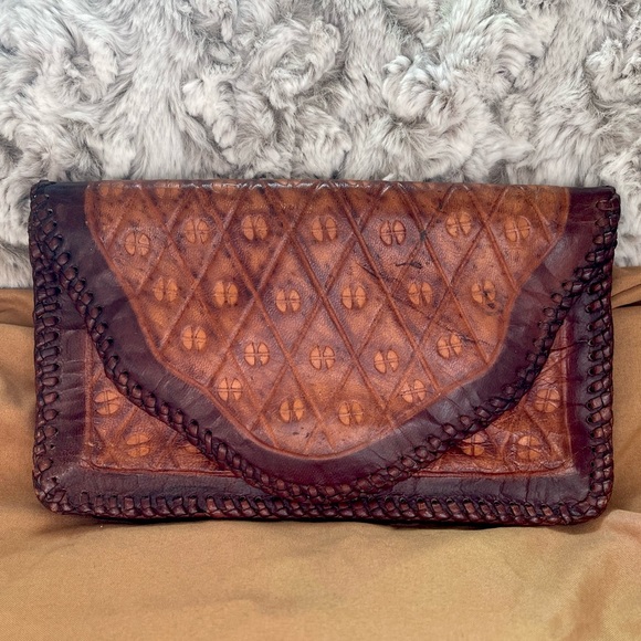 Handmade Handbags - Vintage Ecuadorian Genuine Leather Handmade Wallet Pouch Purse Clutch